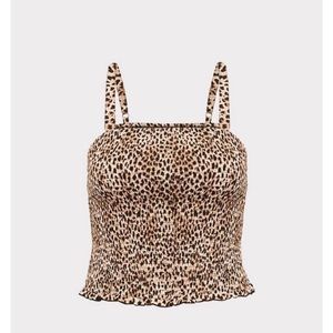 Torrid Animal Leopard Print Challis Smocked Crop Tank Top Cami Shirt Camisole OX